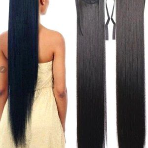 Long Staight Synthetic Hair Extension Black 34" Ponytail